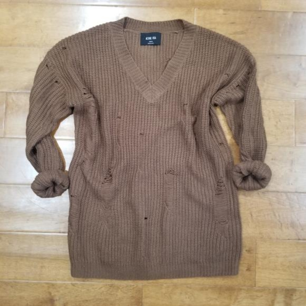 Brown distressed-look sweater